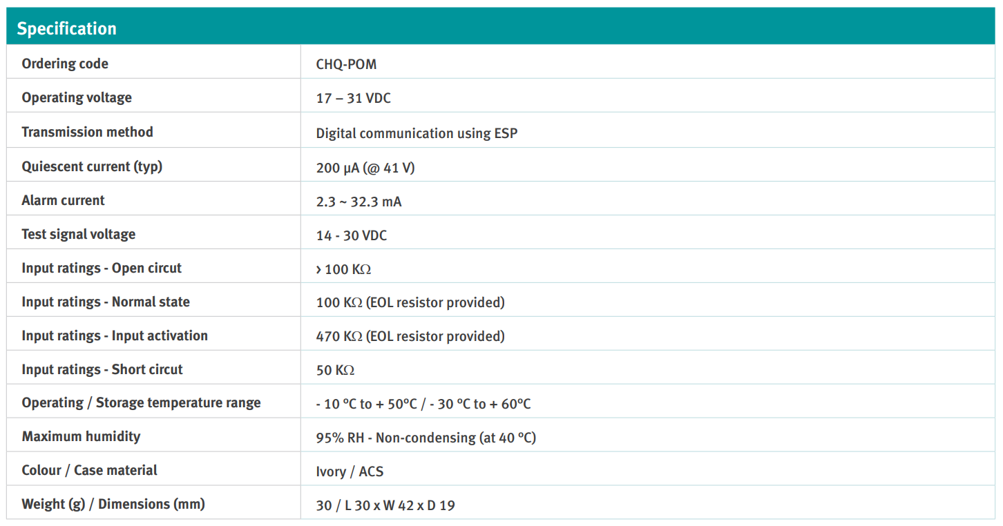 مشخصات فنی ماژول خروجی Hochiki مدل CHQ-POM