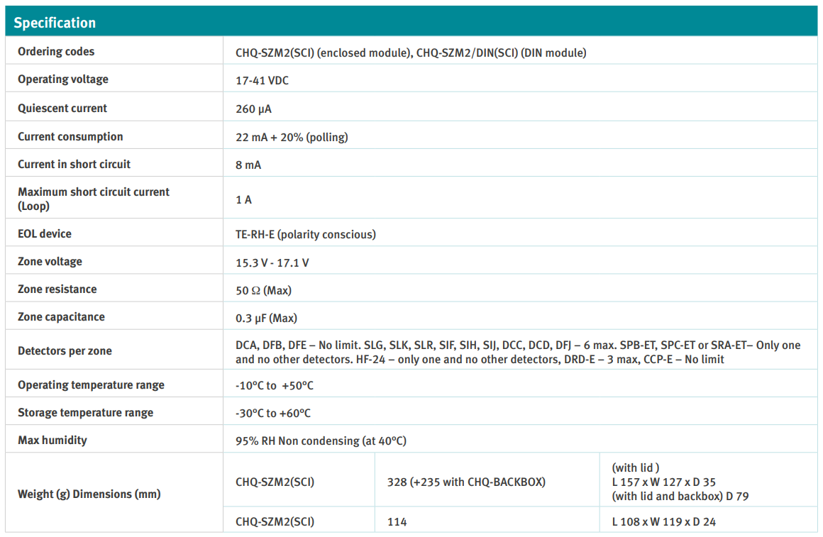 مشخصات فنی ماژول نظارتی Hochiki مدل CHQ-SZM2(SCI)